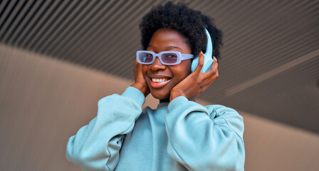 African American woman wearing headphones