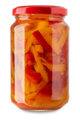 Filleted pickled peppers in glass jar