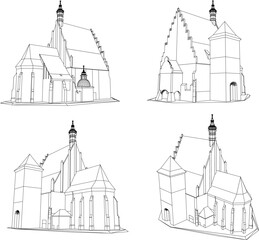 Sketch vector illustration of an ancient church with a tower