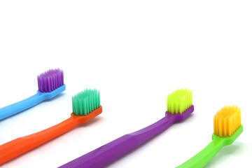 A set of colorful toothbrushes on a white background