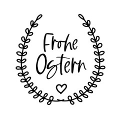 Frohe Ostern, german text Happy Easter- logo, greeting card or web banner. 