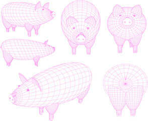 sketch vector illustration of cute fat pig