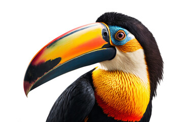 Toucan isolated portrait on white background. Tropical hornbill bird face. Costa Rica wild tucan - obrazy, fototapety, plakaty