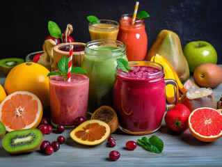 vibrant and refreshing fresh fruit smoothie, ideal for health-conscious individuals, fitness and well-being, generative AI