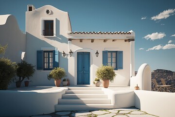 Charming Greek village on a sunny summer day, generative ai