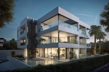 Luxury residential development with pool, generative ai