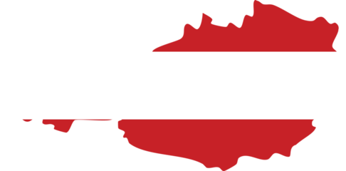 Austria map with national flag.