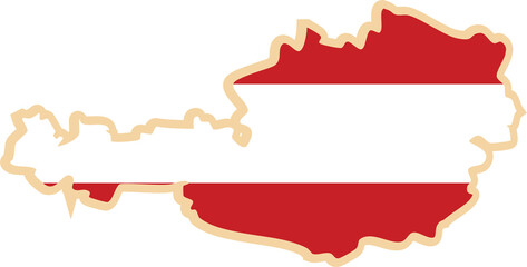 Austria map with national flag sticker.