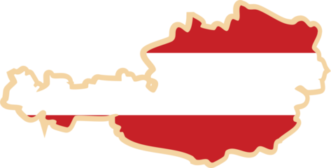 Austria map with national flag sticker.