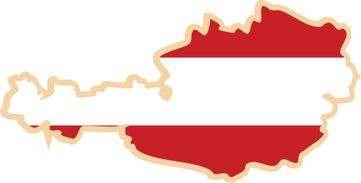 Austria map with national flag sticker.