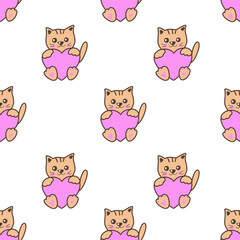 Pattern with cartoon cat with cats