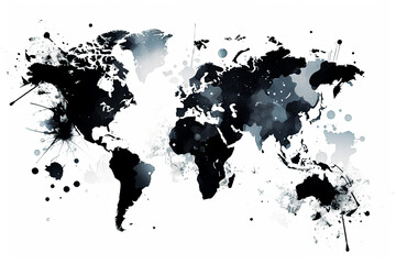 World Map illustration in white, silhouette