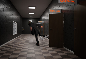 Fototapeta premium Robot employee at job center kicks job seeker out!