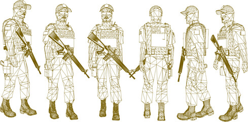 Sketch vector illustration of sentry police soldier with guns