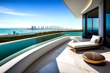 Fototapeta premium Rendering of Luxury Miami Penthouse Terrace with a Pool. Generative AI. 
