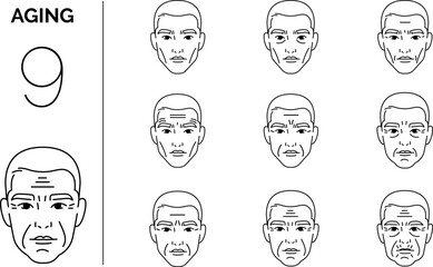 Skincare on men's face. Set of line art vector icons