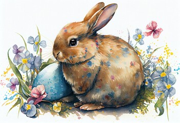 Watercolor Illustration of a Hoppy Easter Bunny!. Generative AI
