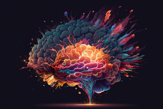 Creative exploding brain. Genius brain color splash creative concept. Colored creativity and intelligence abstract smart thinking illustration idea. Ai generated