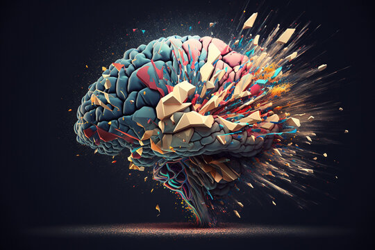 Creative exploding brain. Genius brain color splash creative concept. Colored creativity and intelligence abstract smart thinking illustration idea. Ai generated