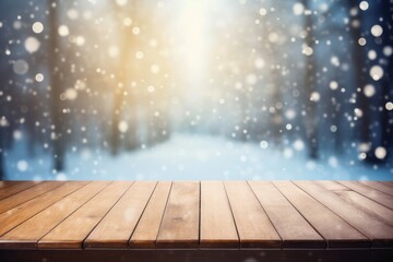 Winter Wonderland: Display Your Products on an Empty Wood Tablet in the Snow, GENERATIVE AI