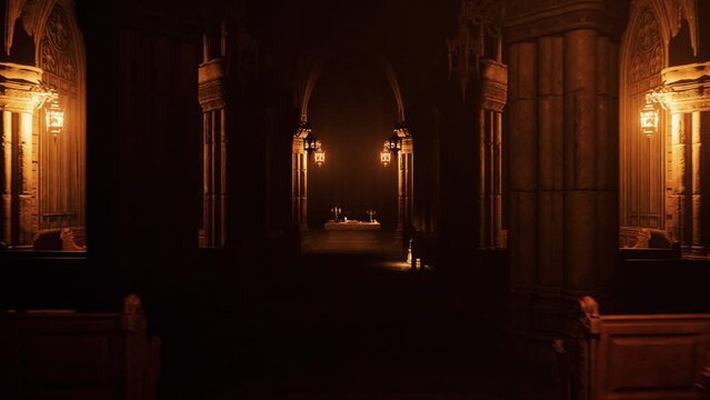 Camera is flying to the Crypt of a gothic church - realistic 3d animation, Gothic Architecture