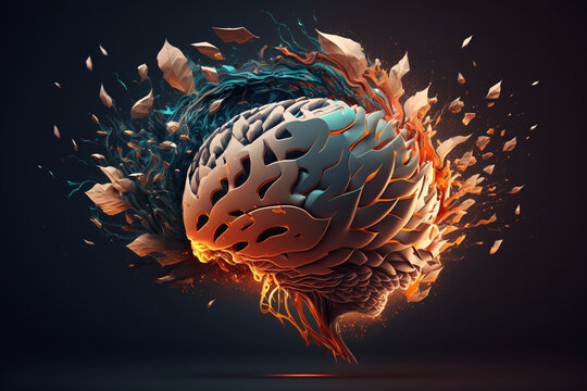 Creative exploding brain. Genius brain color splash creative concept. Colored creativity and intelligence abstract smart thinking illustration idea. Ai generated