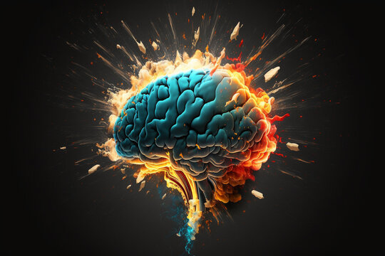 Creative exploding brain. Genius brain color splash creative concept. Colored creativity and intelligence abstract smart thinking illustration idea. Ai generated