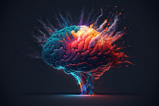 Creative exploding brain. Genius brain color splash creative concept. Colored creativity and intelligence abstract smart thinking illustration idea. Ai generated