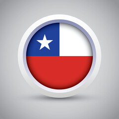 Chile Flag Glossy Button on Gray Background. Vector Round Flat Icon