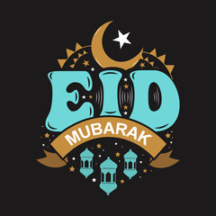 Eid Mubarak greeting illustration beautiful lettering hand drawing on the chalk board background