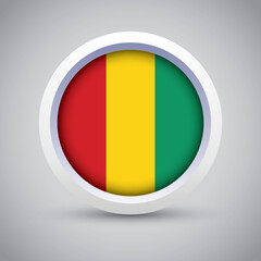 Guinea Flag Glossy Button on Gray Background. Vector Round Flat Icon