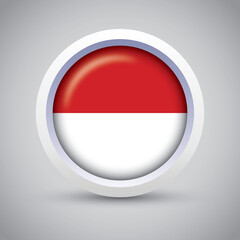 Indonesia Flag Glossy Button on Gray Background. Vector Round Flat Icon