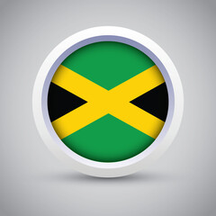 Jamaica Flag Glossy Button on Gray Background. Vector Round Flat Icon