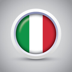 Italy Flag Glossy Button on Gray Background. Vector Round Flat Icon
