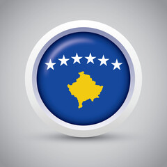 Kosovo Flag Glossy Button on Gray Background. Vector Round Flat Icon