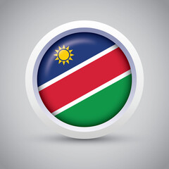 Namibia Flag Glossy Button on Gray Background. Vector Round Flat Icon