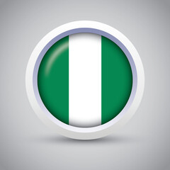 Nigeria Flag Glossy Button on Gray Background. Vector Round Flat Icon