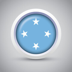 Micronesia Flag Glossy Button on Gray Background. Vector Round Flat Icon