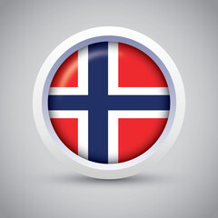 Obraz premium Norway Flag Glossy Button on Gray Background. Vector Round Flat Icon