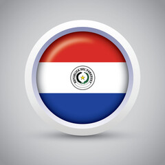 Paraguay Flag Glossy Button on Gray Background. Vector Round Flat Icon