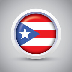 Puerto Rico Flag Glossy Button on Gray Background. Vector Round Flat Icon
