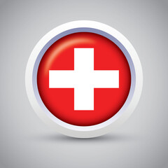 Switzerland Flag Glossy Button on Gray Background. Vector Round Flat Icon