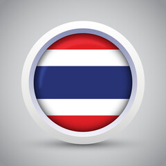 Thailand Flag Glossy Button on Gray Background. Vector Round Flat Icon