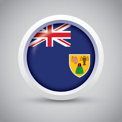 Turks and Caicos Islands Flag Glossy Button on Gray Background. Vector Round Flat Icon