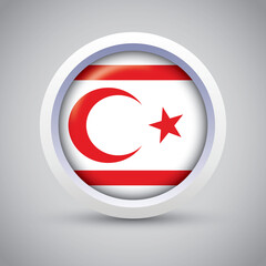 Turkish Republic of Northern Cyprus Flag Glossy Button on Gray Background. Vector Round Flat Icon