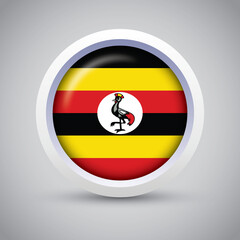 Uganda Flag Glossy Button on Gray Background. Vector Round Flat Icon