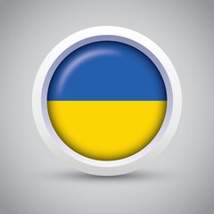 Ukraine Flag Glossy Button on Gray Background. Vector Round Flat Icon