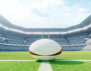 Rugby Stadium with Rugby Ball - obrazy, fototapety, plakaty