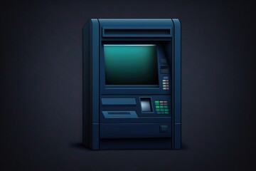 Bank ATM illustration, investment and money saving concept, blue background. Generative AI