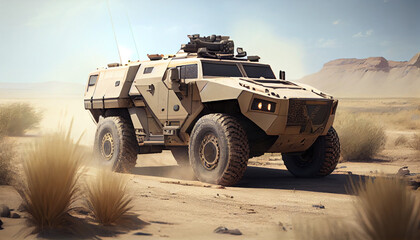 Army SUV offroading in sund desert